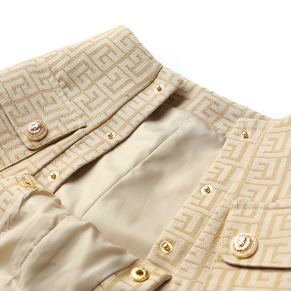 NWT UNBRANDED Beige Jacquard Jacket And Short Matching Set - Picture 6 of 17